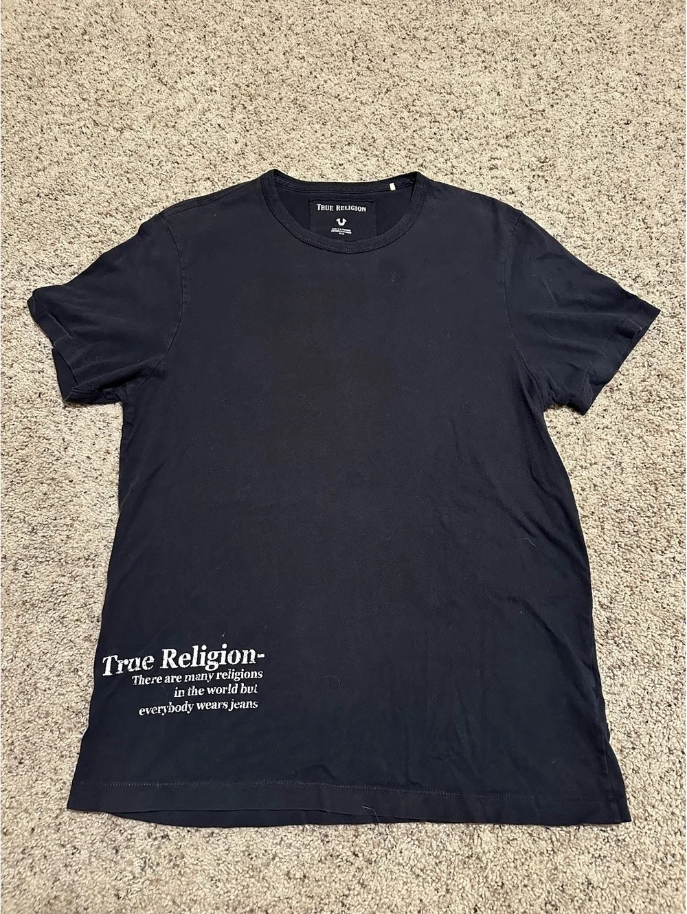 True Religion Black Graphic T-Shirt with Skull and Snake Design